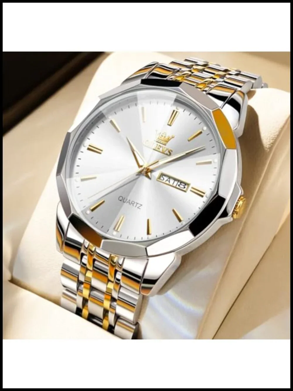 Men's Diamond Analog Dress Watch Stainless Steel Waterproof Luminous Date